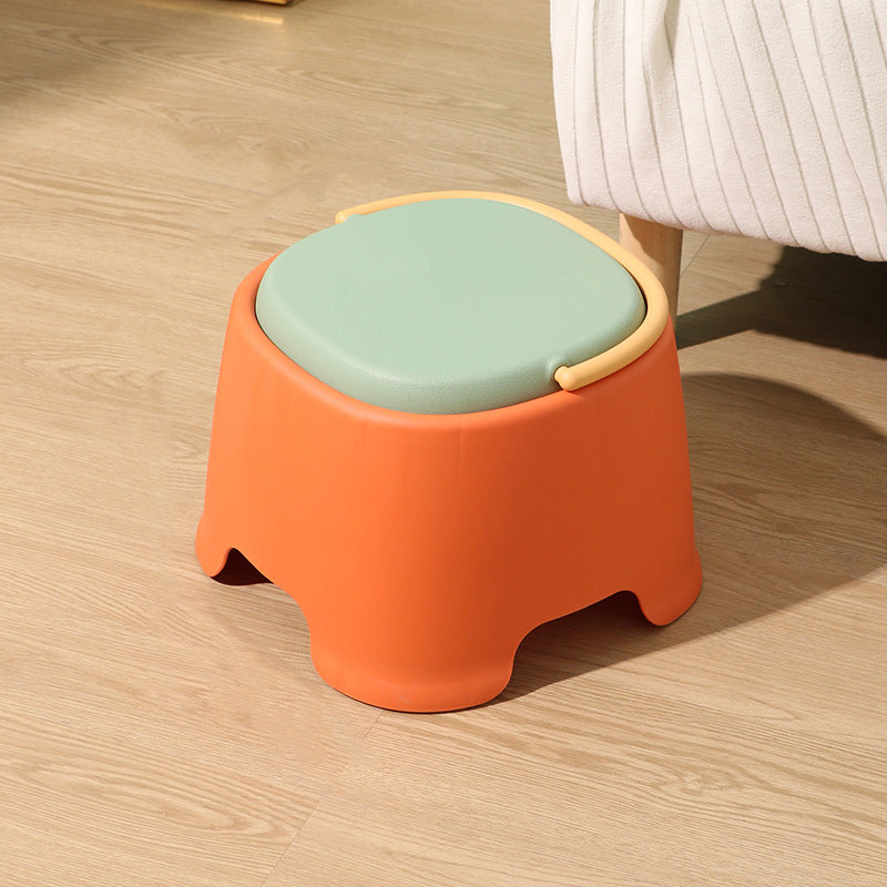 Tabouret bas portable empilable en plastique PP à forme carrée arrondie, style nordique contemporain, sans dossier ni accoudoirs, pour salon 