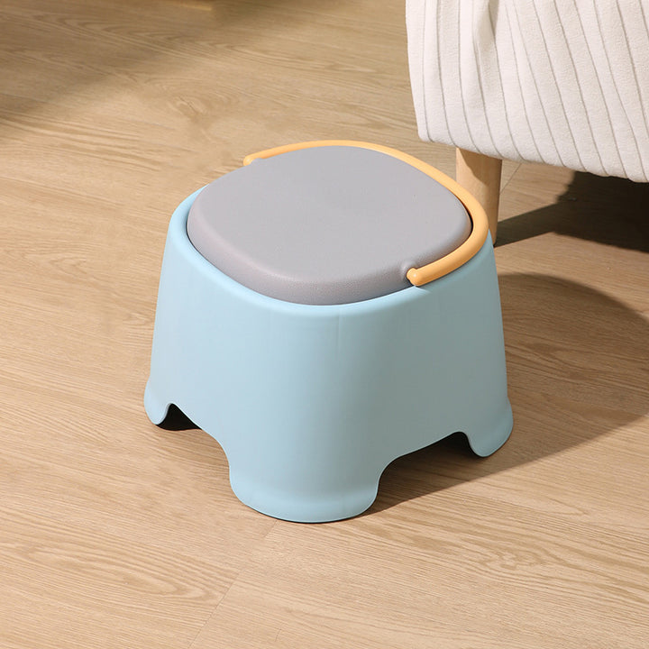 Tabouret bas portable empilable en plastique PP à forme carrée arrondie, style nordique contemporain, sans dossier ni accoudoirs, pour salon 