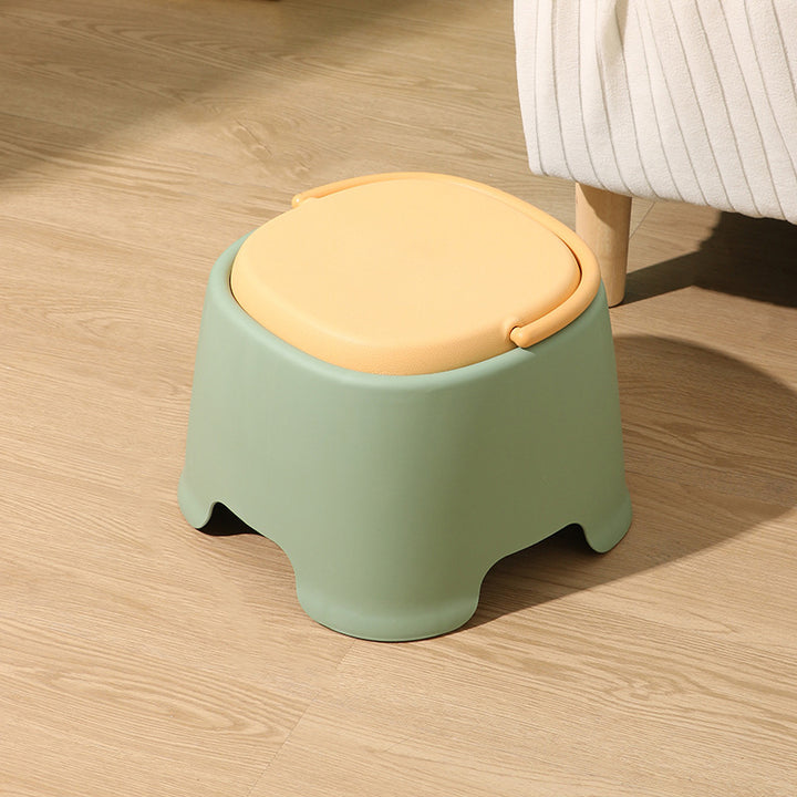 Tabouret bas portable empilable en plastique PP à forme carrée arrondie, style nordique contemporain, sans dossier ni accoudoirs, pour salon 