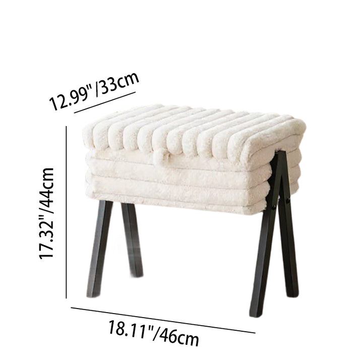 Contemporary Nordic Rectangular Faux Rabbit Fur Wood Steel Flip-Top Hidden Storage Vanity Stool For Bedroom