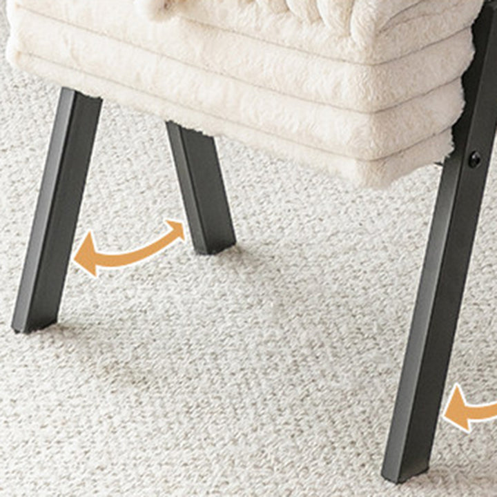 Contemporary Nordic Rectangular Faux Rabbit Fur Wood Steel Flip-Top Hidden Storage Vanity Stool For Bedroom