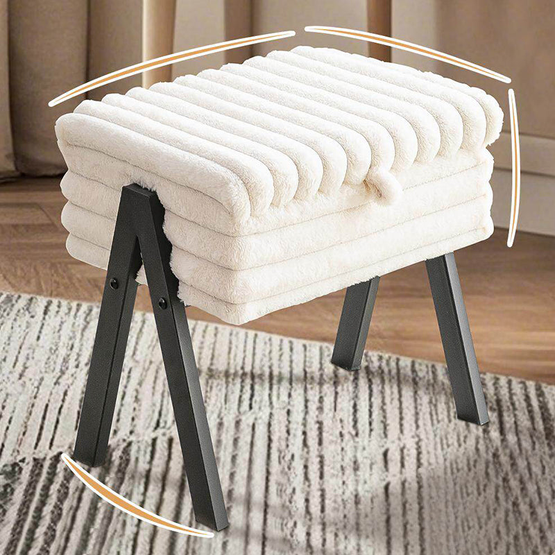 Contemporary Nordic Rectangular Faux Rabbit Fur Wood Steel Flip-Top Hidden Storage Vanity Stool For Bedroom