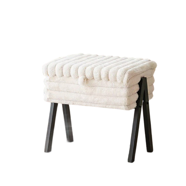 Contemporary Nordic Rectangular Faux Rabbit Fur Wood Steel Flip-Top Hidden Storage Vanity Stool For Bedroom