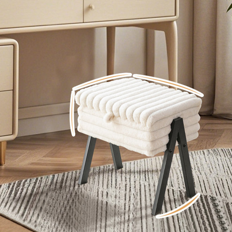 Contemporary Nordic Rectangular Faux Rabbit Fur Wood Steel Flip-Top Hidden Storage Vanity Stool For Bedroom