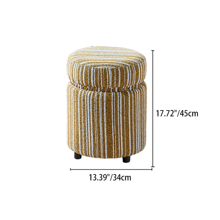Traditioneller europäischer Hocker aus Massivholz mit Chenille-Polsterung und Gummibasis, zylindrisch, ohne Rückenlehne und Armlehnen für das Schlafzimmer 