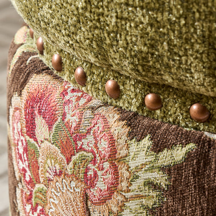 Traditioneller europäischer Hocker aus Massivholz mit Chenille-Polsterung und Gummibasis, zylindrisch, ohne Rückenlehne und Armlehnen für das Schlafzimmer 
