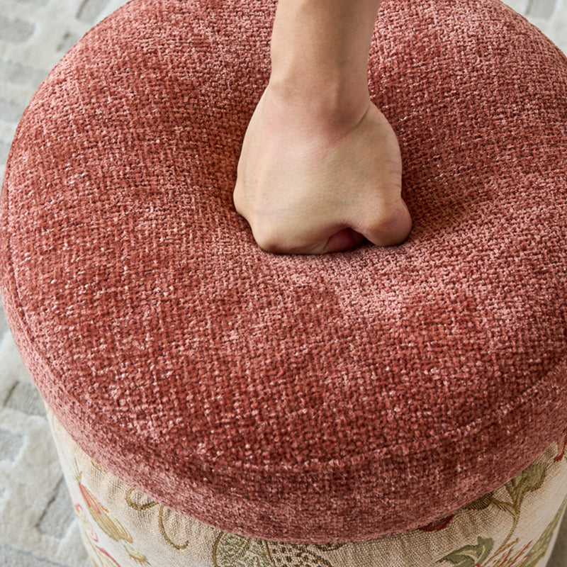 Traditioneller europäischer Hocker aus Massivholz mit Chenille-Polsterung und Gummibasis, zylindrisch, ohne Rückenlehne und Armlehnen für das Schlafzimmer 