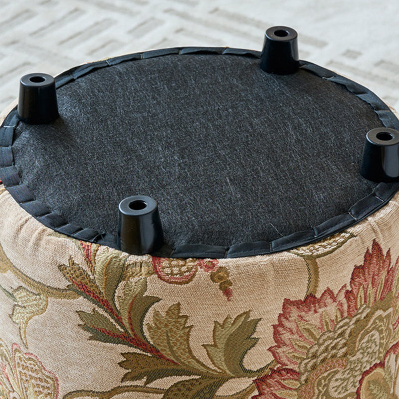 Traditioneller europäischer Hocker aus Massivholz mit Chenille-Polsterung und Gummibasis, zylindrisch, ohne Rückenlehne und Armlehnen für das Schlafzimmer 