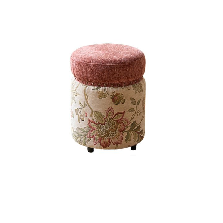 Traditioneller europäischer Hocker aus Massivholz mit Chenille-Polsterung und Gummibasis, zylindrisch, ohne Rückenlehne und Armlehnen für das Schlafzimmer 