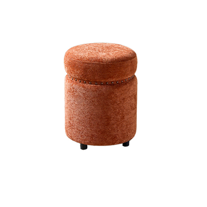 Traditioneller europäischer Hocker aus Massivholz mit Chenille-Polsterung und Gummibasis, zylindrisch, ohne Rückenlehne und Armlehnen für das Schlafzimmer 