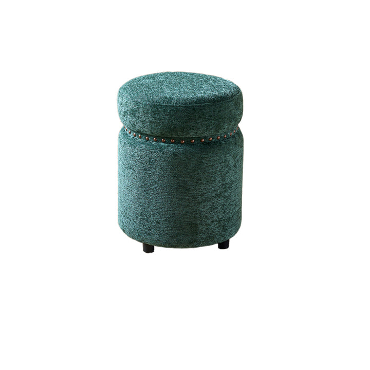 Traditioneller europäischer Hocker aus Massivholz mit Chenille-Polsterung und Gummibasis, zylindrisch, ohne Rückenlehne und Armlehnen für das Schlafzimmer 
