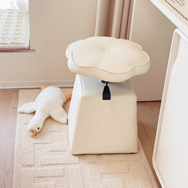 Tabouret de coiffeuse pivotant, relevable, sans dossier ni accoudoirs, en bois et mousse, en similicuir PU floral français traditionnel, pour chambre à coucher 
