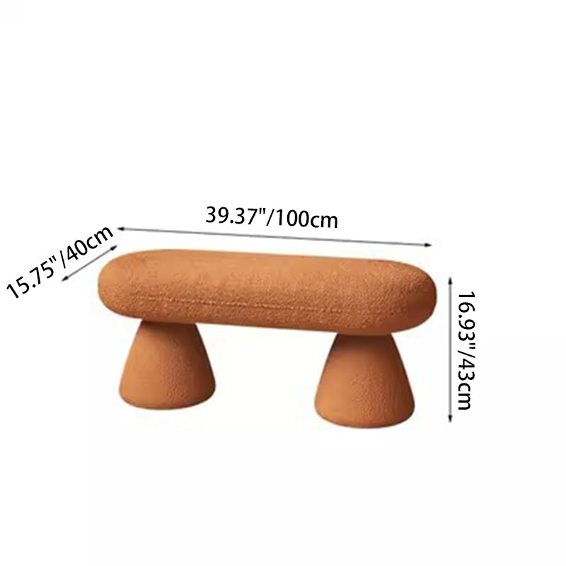 Modern Minimalist Oval Sherpa Solid Wood Sherpa Fabric Upholstered Bench Backless Armless For Entryway &amp; Hallway