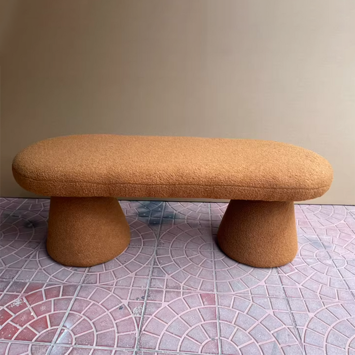 Modern Minimalist Oval Sherpa Solid Wood Sherpa Fabric Upholstered Bench Backless Armless For Entryway &amp; Hallway