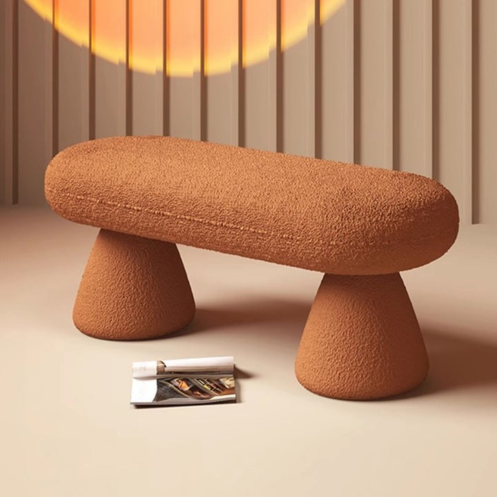 Modern Minimalist Oval Sherpa Solid Wood Sherpa Fabric Upholstered Bench Backless Armless For Entryway &amp; Hallway