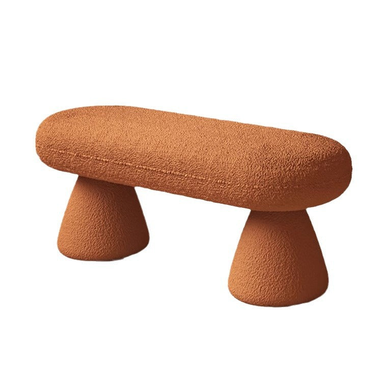 Modern Minimalist Oval Sherpa Solid Wood Sherpa Fabric Upholstered Bench Backless Armless For Entryway &amp; Hallway