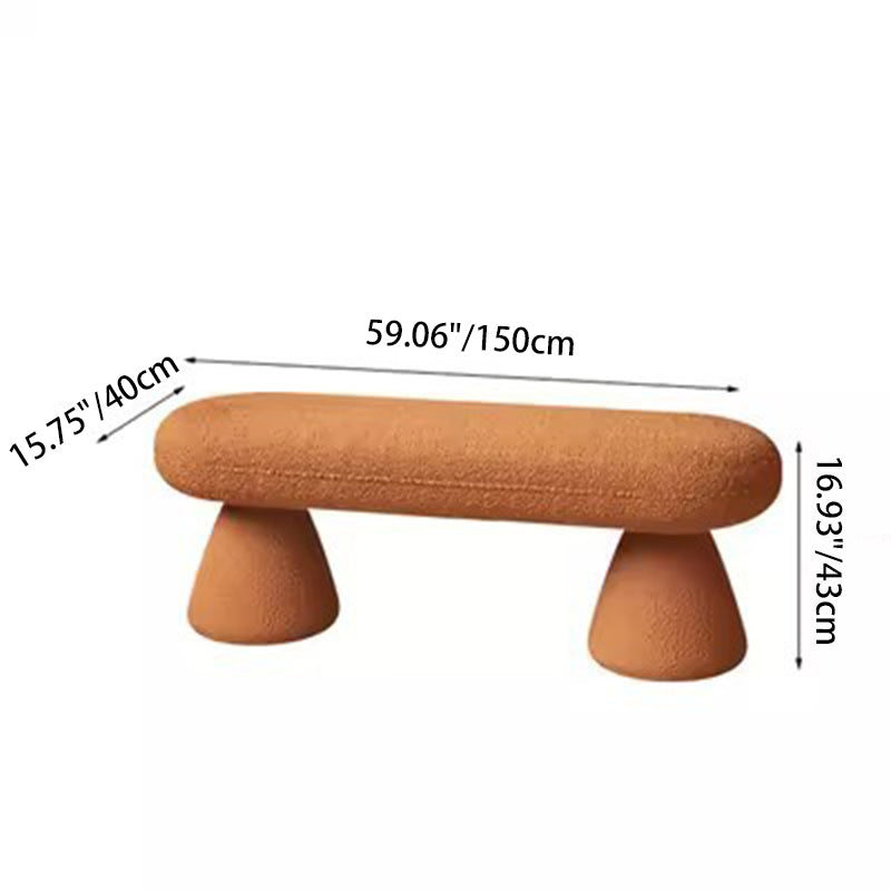 Modern Minimalist Oval Sherpa Solid Wood Sherpa Fabric Upholstered Bench Backless Armless For Entryway &amp; Hallway