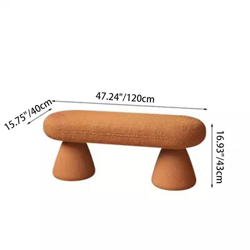 Modern Minimalist Oval Sherpa Solid Wood Sherpa Fabric Upholstered Bench Backless Armless For Entryway &amp; Hallway