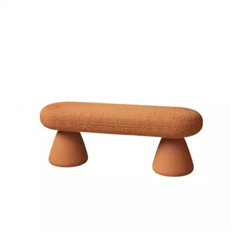 Modern Minimalist Oval Sherpa Solid Wood Sherpa Fabric Upholstered Bench Backless Armless For Entryway &amp; Hallway