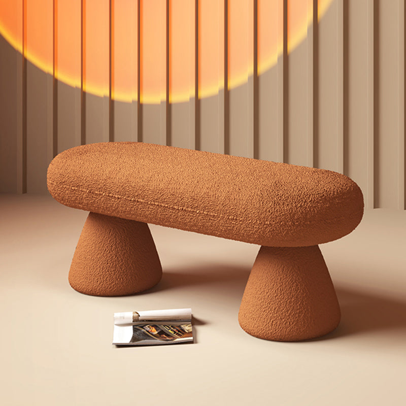 Modern Minimalist Oval Sherpa Solid Wood Sherpa Fabric Upholstered Bench Backless Armless For Entryway &amp; Hallway
