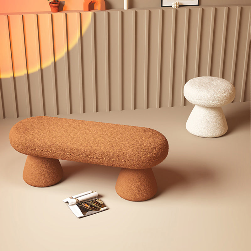 Modern Minimalist Oval Sherpa Solid Wood Sherpa Fabric Upholstered Bench Backless Armless For Entryway &amp; Hallway