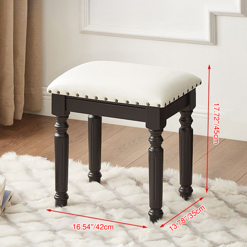 Traditional European Rectangular Ash Wood Fabric Faux Leather Sponge Vanity Stool Backless Armless For Bedroom