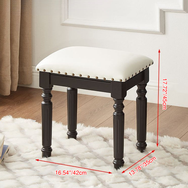 Traditional European Rectangular Ash Wood Fabric Faux Leather Sponge Vanity Stool Backless Armless For Bedroom