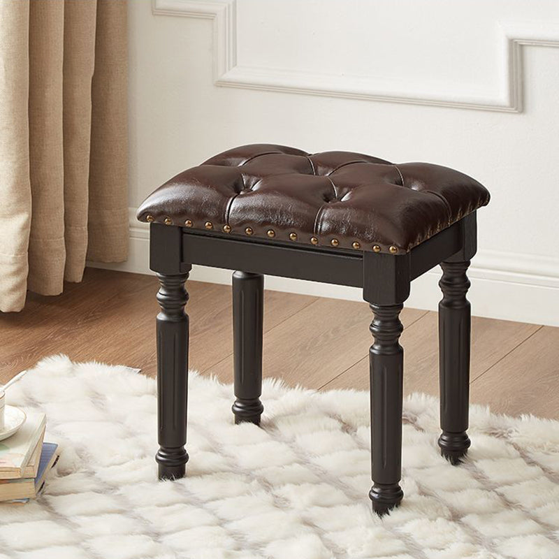 Traditional European Rectangular Ash Wood Fabric Faux Leather Sponge Vanity Stool Backless Armless For Bedroom