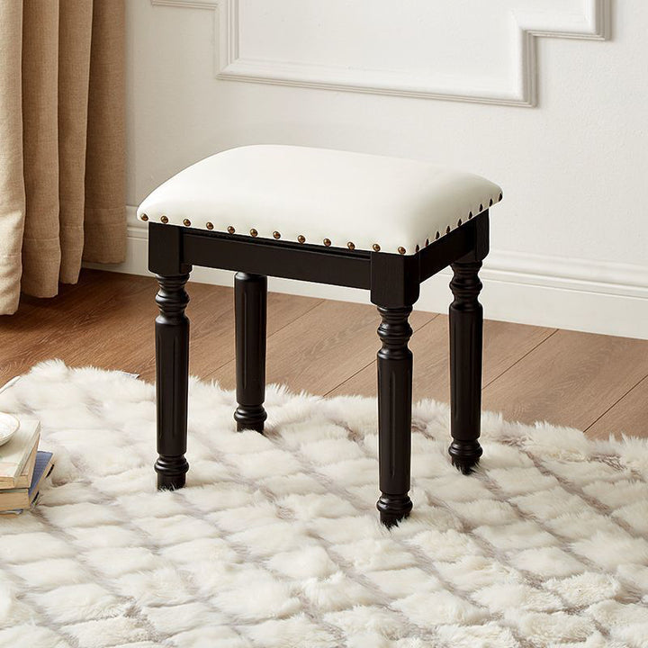 Traditional European Rectangular Ash Wood Fabric Faux Leather Sponge Vanity Stool Backless Armless For Bedroom