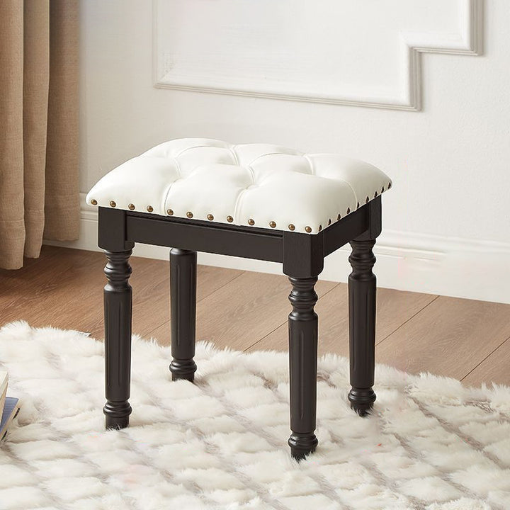 Traditional European Rectangular Ash Wood Fabric Faux Leather Sponge Vanity Stool Backless Armless For Bedroom
