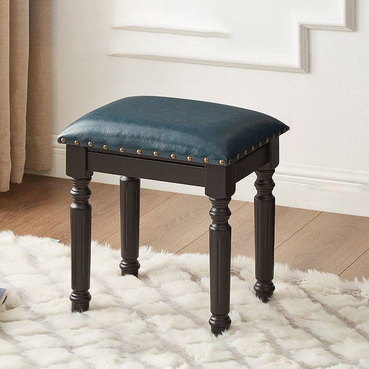 Traditional European Rectangular Ash Wood Fabric Faux Leather Sponge Vanity Stool Backless Armless For Bedroom