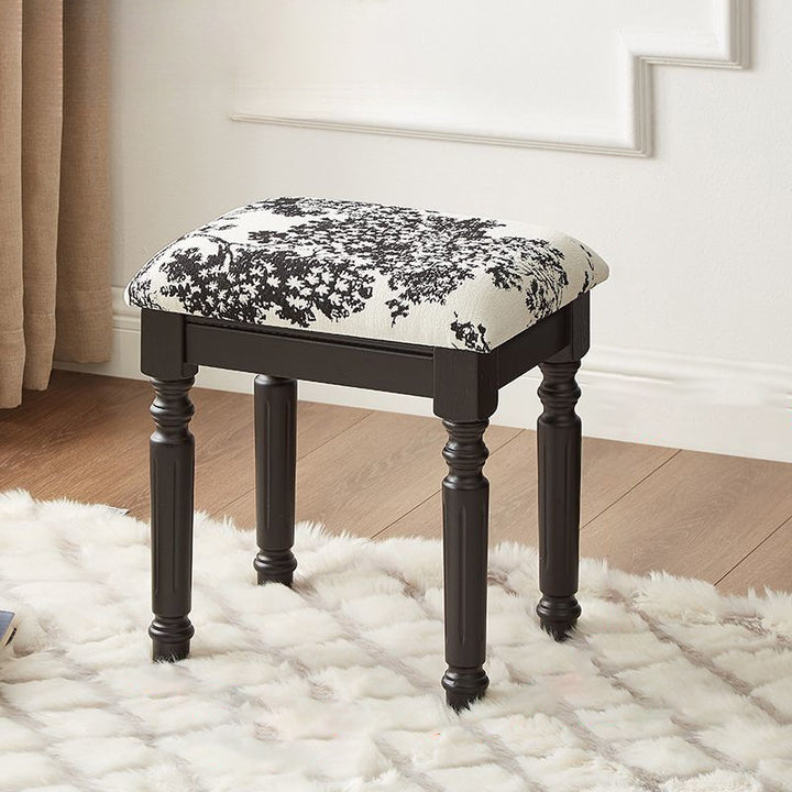 Traditional European Rectangular Ash Wood Fabric Faux Leather Sponge Vanity Stool Backless Armless For Bedroom