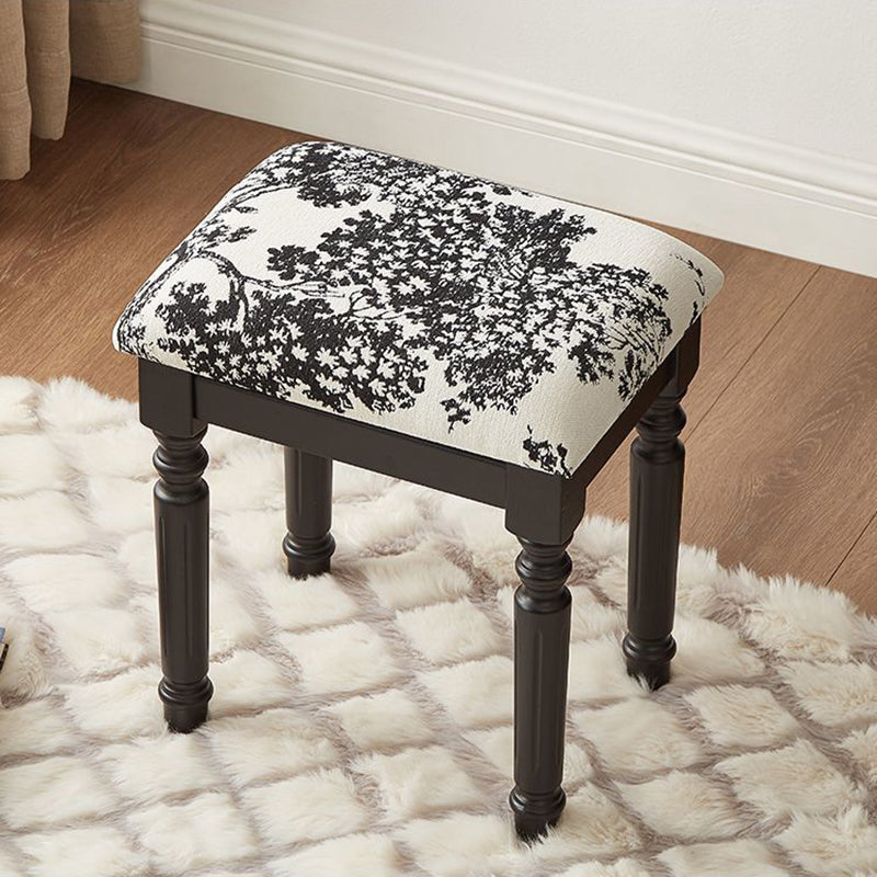 Traditional European Rectangular Ash Wood Fabric Faux Leather Sponge Vanity Stool Backless Armless For Bedroom