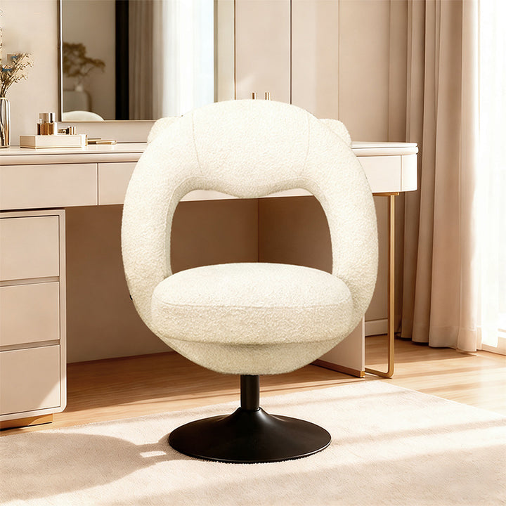 Contemporary Nordic Foldable Cartoon Bear Teddy Fleece Sponge Carbon Steel Liftable Vanity Stool Backrest For Bedroom