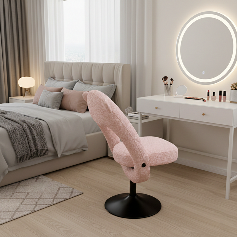 Contemporary Nordic Foldable Cartoon Bear Teddy Fleece Sponge Carbon Steel Liftable Vanity Stool Backrest For Bedroom
