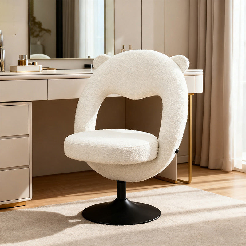 Contemporary Nordic Foldable Cartoon Bear Teddy Fleece Sponge Carbon Steel Liftable Vanity Stool Backrest For Bedroom
