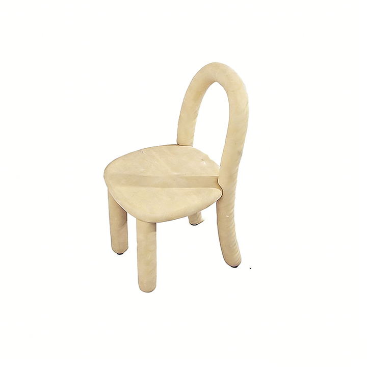 Contemporary Nordic Rounded Arc Sherpa Fabric &amp; Brushed Flannel Iron Vanity Stool Backrest Armless For Bedroom