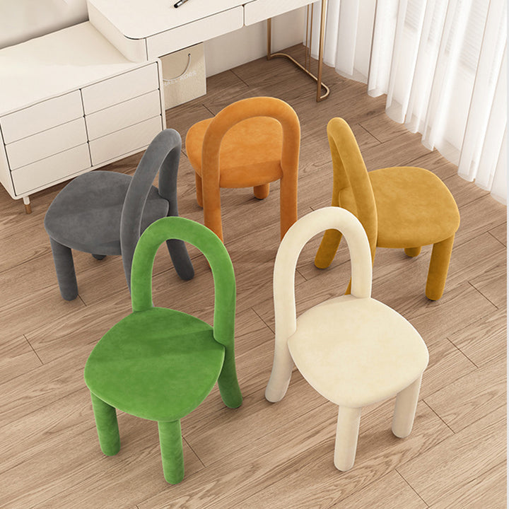 Contemporary Nordic Rounded Arc Sherpa Fabric &amp; Brushed Flannel Iron Vanity Stool Backrest Armless For Bedroom