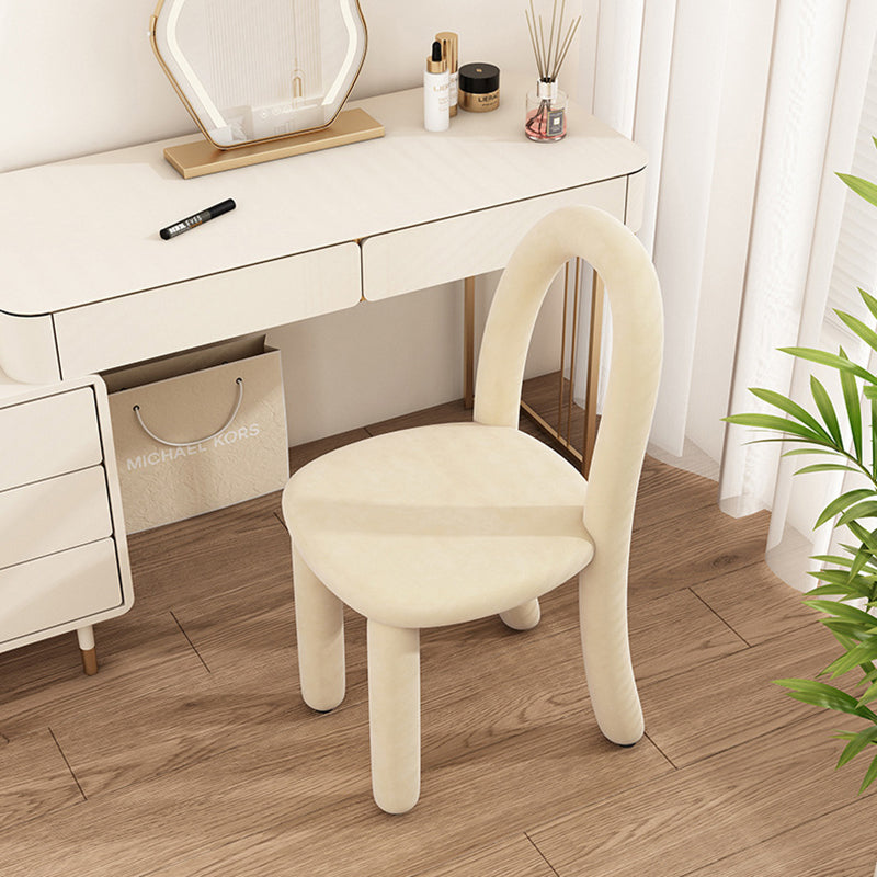 Contemporary Nordic Rounded Arc Sherpa Fabric &amp; Brushed Flannel Iron Vanity Stool Backrest Armless For Bedroom