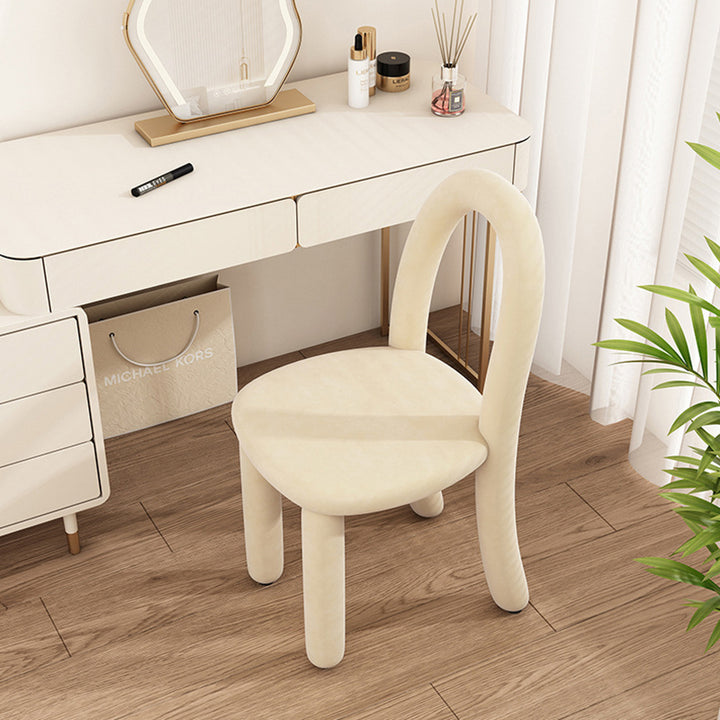 Contemporary Nordic Rounded Arc Sherpa Fabric &amp; Brushed Flannel Iron Vanity Stool Backrest Armless For Bedroom