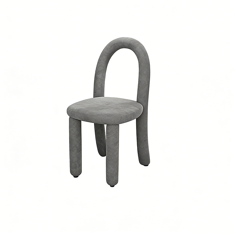 Contemporary Nordic Rounded Arc Sherpa Fabric &amp; Brushed Flannel Iron Vanity Stool Backrest Armless For Bedroom