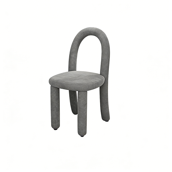 Contemporary Nordic Rounded Arc Sherpa Fabric &amp; Brushed Flannel Iron Vanity Stool Backrest Armless For Bedroom