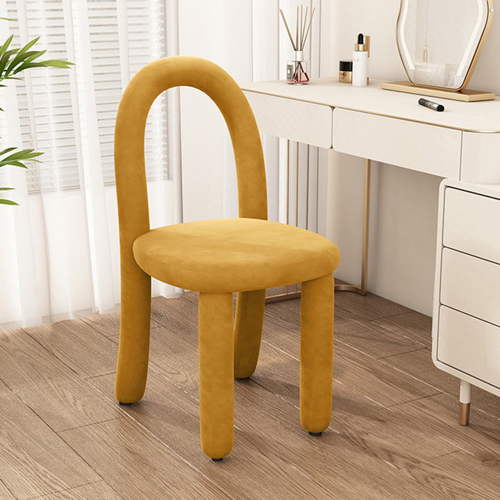 Contemporary Nordic Rounded Arc Sherpa Fabric &amp; Brushed Flannel Iron Vanity Stool Backrest Armless For Bedroom