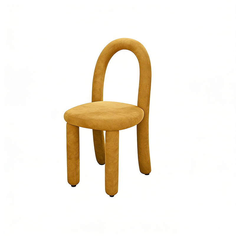 Contemporary Nordic Rounded Arc Sherpa Fabric &amp; Brushed Flannel Iron Vanity Stool Backrest Armless For Bedroom
