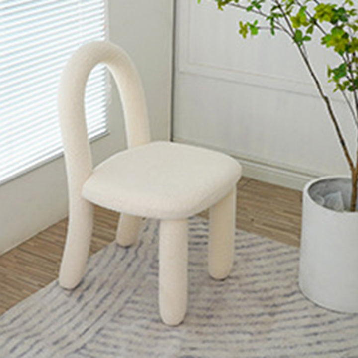 Contemporary Nordic Rounded Arc Sherpa Fabric &amp; Brushed Flannel Iron Vanity Stool Backrest Armless For Bedroom