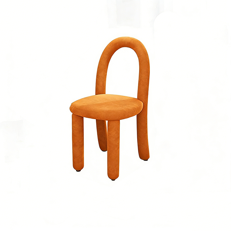 Contemporary Nordic Rounded Arc Sherpa Fabric &amp; Brushed Flannel Iron Vanity Stool Backrest Armless For Bedroom