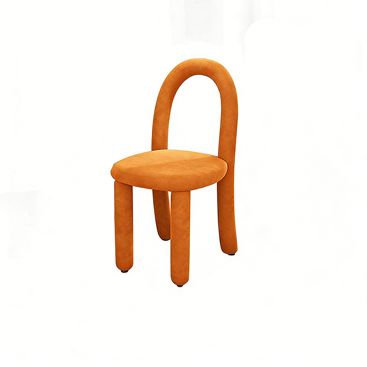 Contemporary Nordic Rounded Arc Sherpa Fabric &amp; Brushed Flannel Iron Vanity Stool Backrest Armless For Bedroom