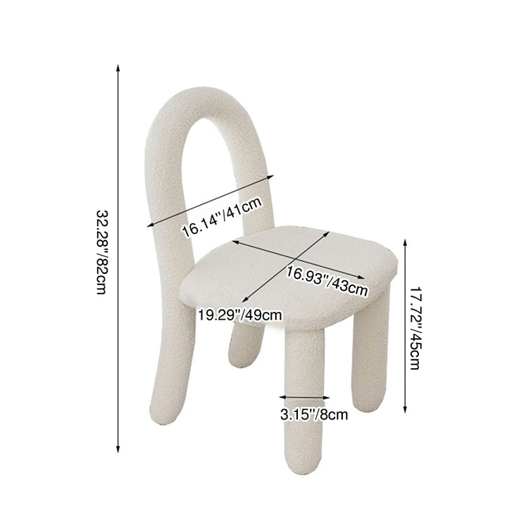 Contemporary Nordic Rounded Arc Sherpa Fabric &amp; Brushed Flannel Iron Vanity Stool Backrest Armless For Bedroom