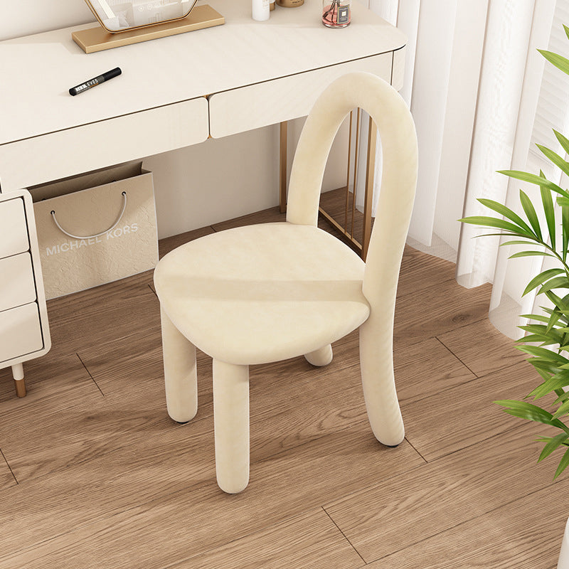Contemporary Nordic Rounded Arc Sherpa Fabric &amp; Brushed Flannel Iron Vanity Stool Backrest Armless For Bedroom