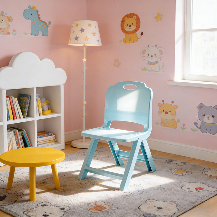 Chaise pliante pour enfants en plastique PP, moderne, minimaliste, rectangulaire incurvée, sans dossier ni accoudoirs, pour salon et bureau 
